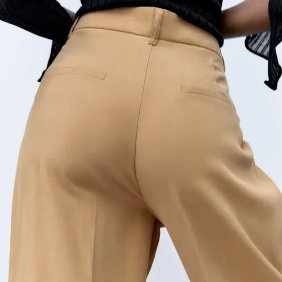 NWT ZARA FULL LENGTH PANTS LIGHT CAMEL - Picture 2 of 6